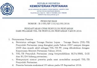 PENDAFTARAN CPNS PENYULUH PERTANIAN DARI PELAMAR THL - TB PENYULUH PERTANIAN TAHUN 2016