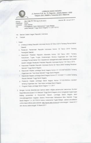 Pendaftaran Calon Mahasiswa Tugas Belajar pada Sekolah Tinggi Sandi Negara TA 2017/2018